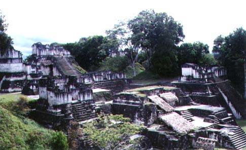 Tiers of steps at the Mayan ruin at Tikal